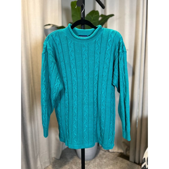 BEST American Clothing Co. Sweaters - BEST American Clothing Co Vintage Teal Cable Knit Mock Neck Sweater Women Medium